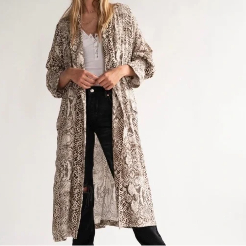 Free People Animal Print Duster Wild Nights Cardigan Maxi Comono Meduim Overs
